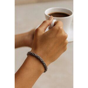 Sterling Silver 925 Byzantine Chain Bracelet 8 5/8" Long Fish Hook Closure 29g